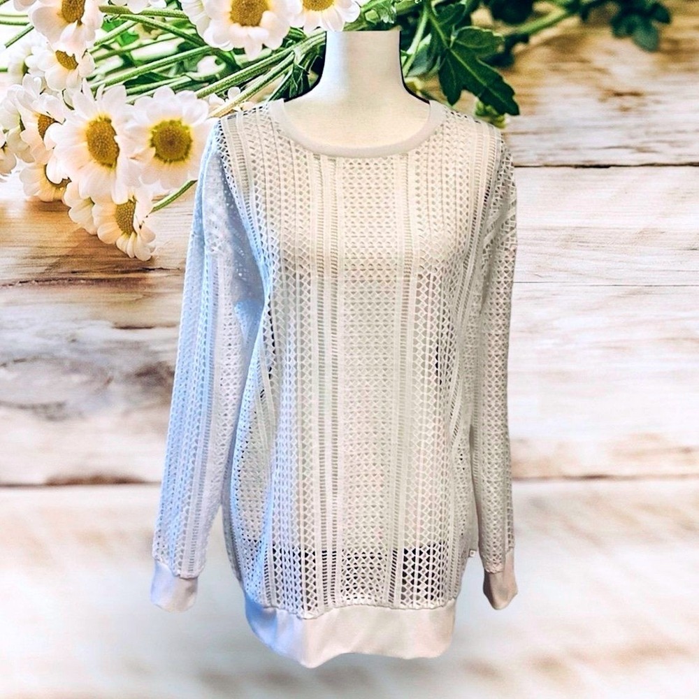 Fabletics Sophie Open Knit White Tunic Long SleeveTop Cover Up Size‎ Medium